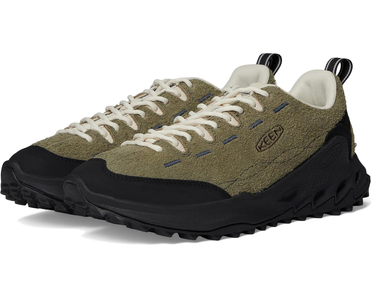 Men's KEEN lace-up hiking shoe in dark olive suede with black rubber toe