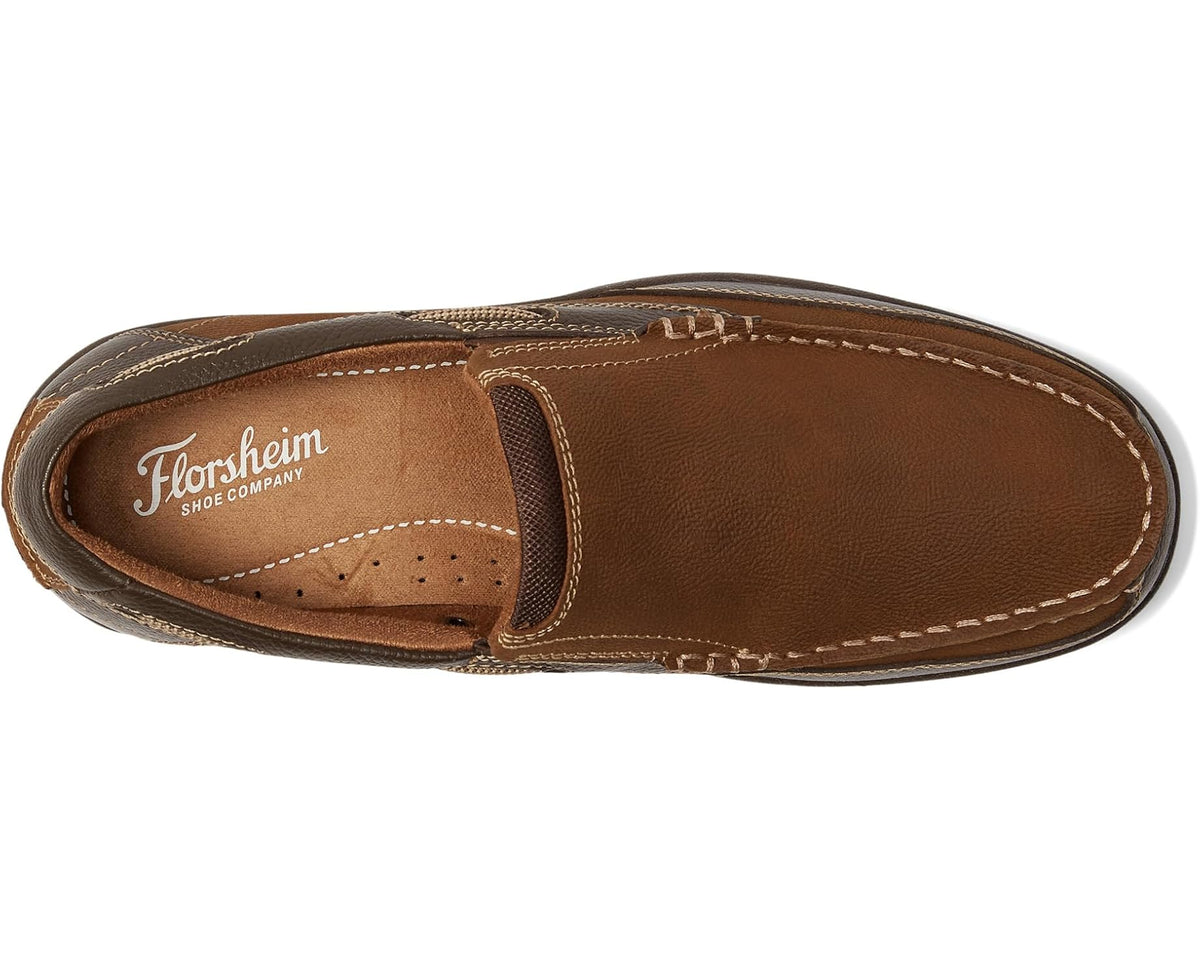 Florsheim men's stone leather slip-on moccasin with logo in cushioned interior