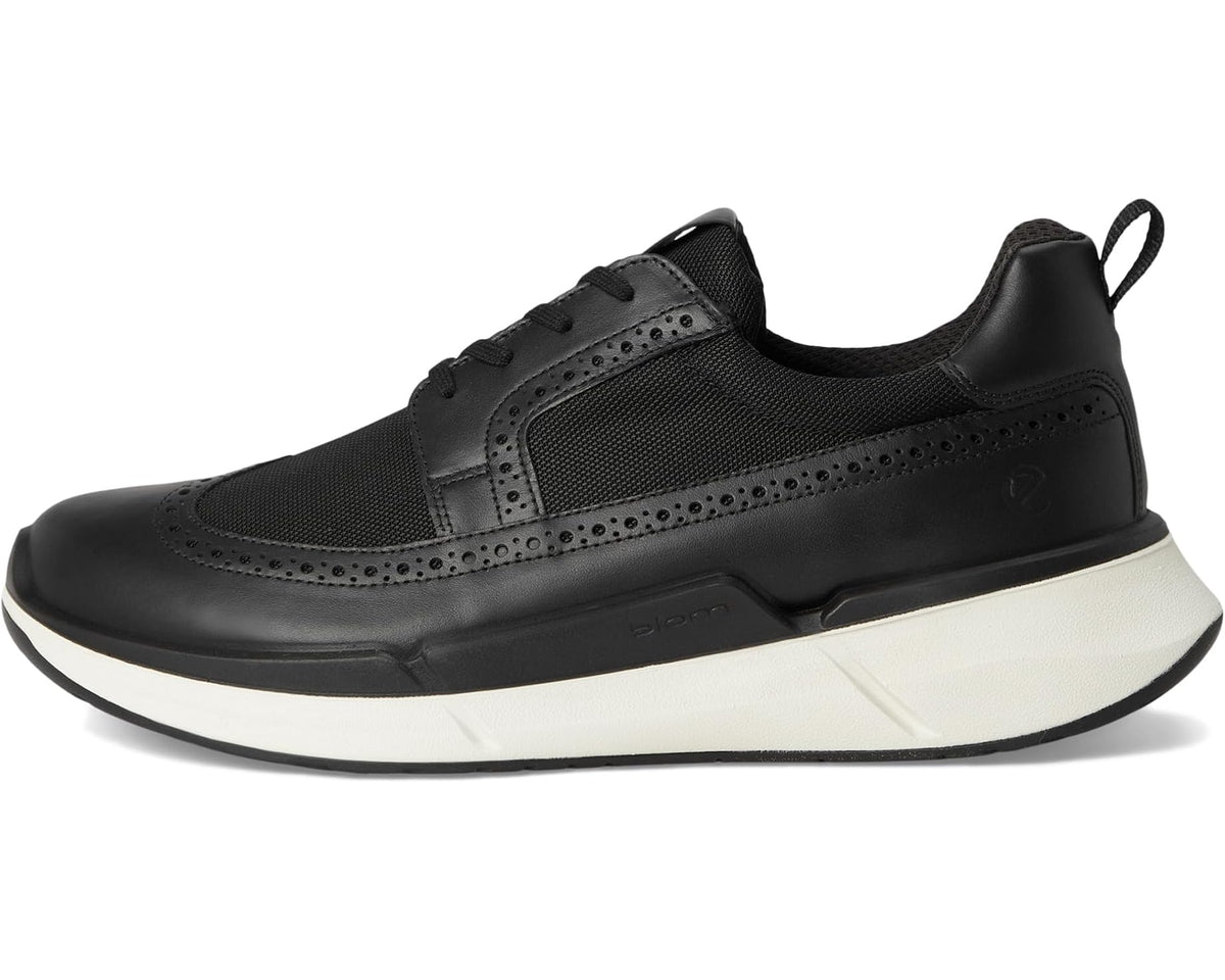ECCO men's black brogue sneakers, low-profile lace-up with perforated detailing