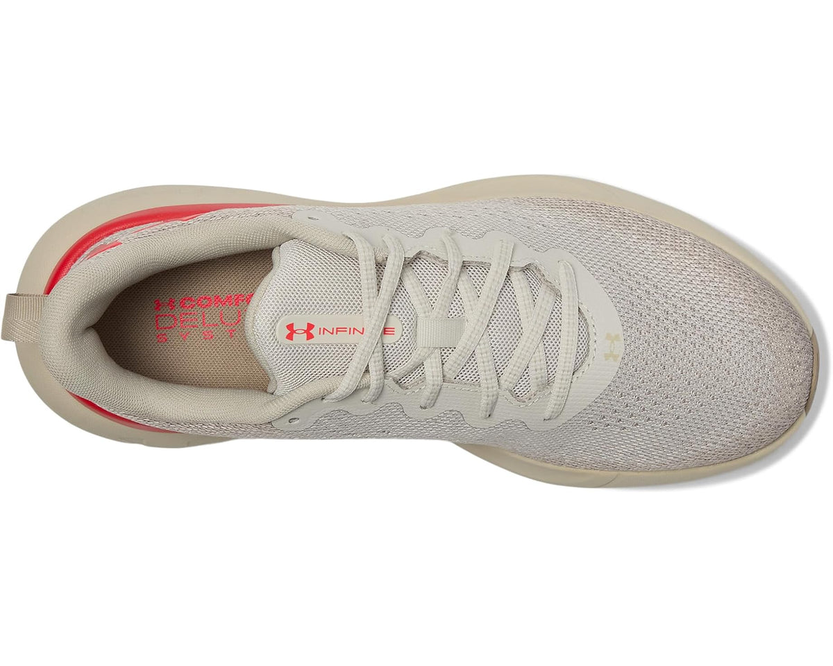 Men's Under Armour shoe interior, light gray upper with red heel stripe