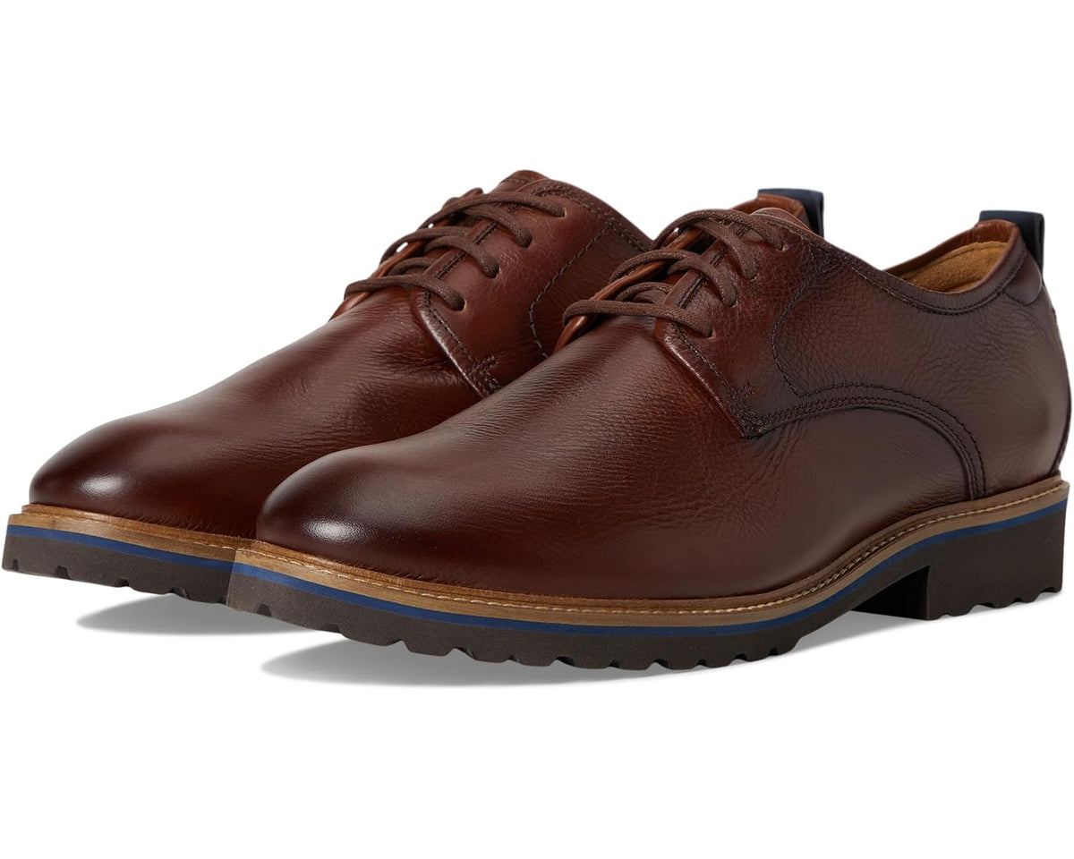 Brown tumbled leather lace-up oxford with padded collar and rugged rubber sole