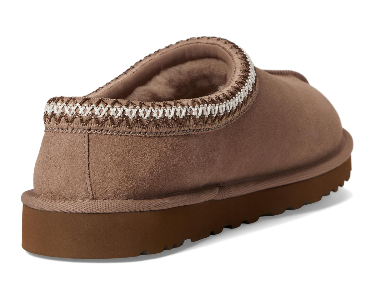Men's UGG Tasman II suede slip-on slipper, heel view in Rocky Oak brown
