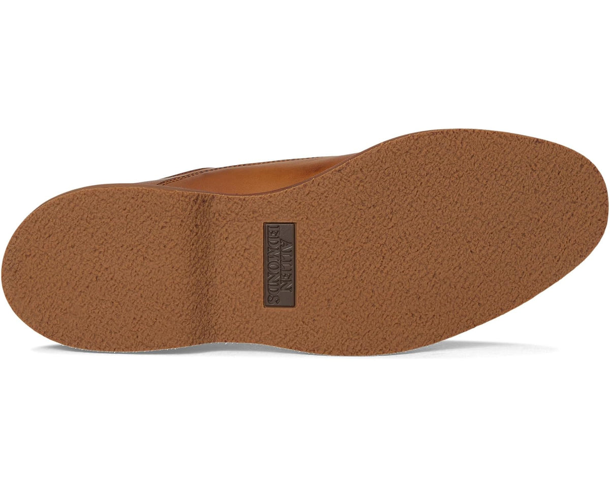 Men's walnut-brown leather oxford shoe outsole with brand stamp