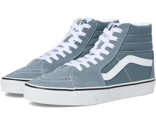 High-top Vans Sk8-Hi sneakers in slate blue suede with white side stripe and laces
