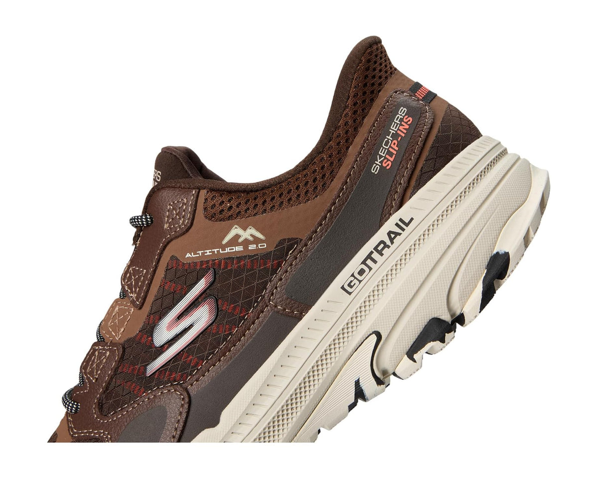 Brown trail slip-in sneaker with GoTrail side strip, breathable lining, and chunky sole