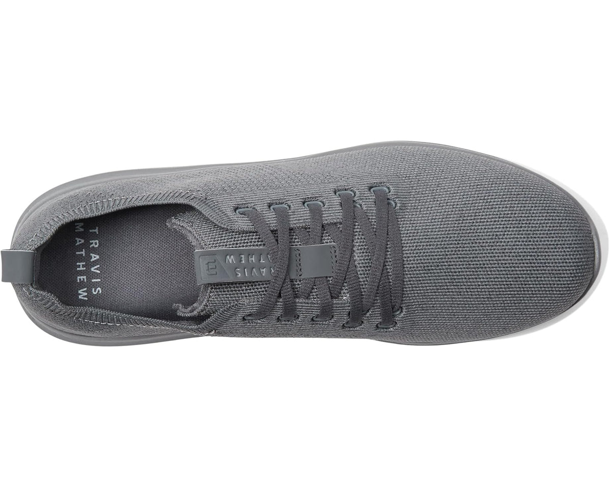 Gray heather knit lace-up sneaker with branded insole and lace-up vamp
