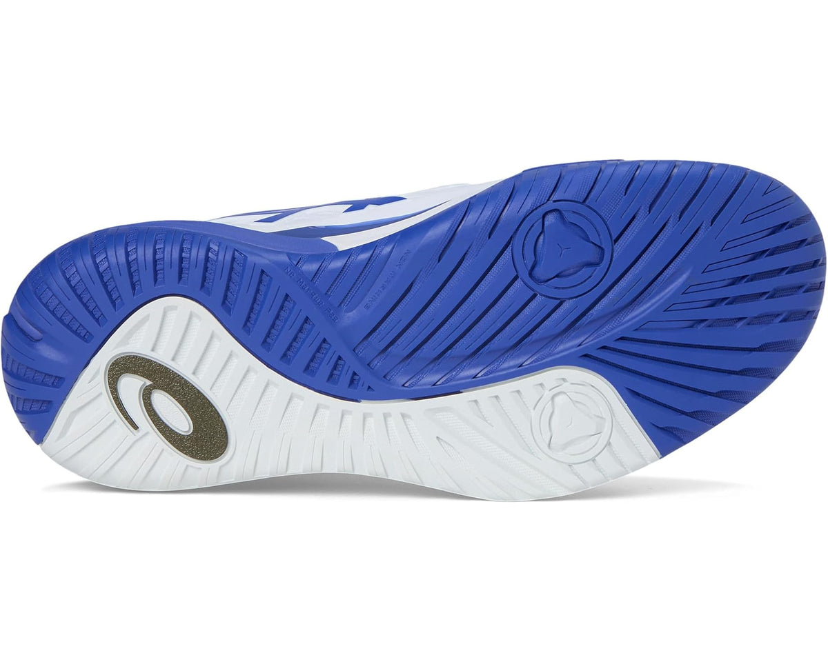 Men's ASICS Gel-Resolution X wide tennis shoe, outsole tread in blue and white