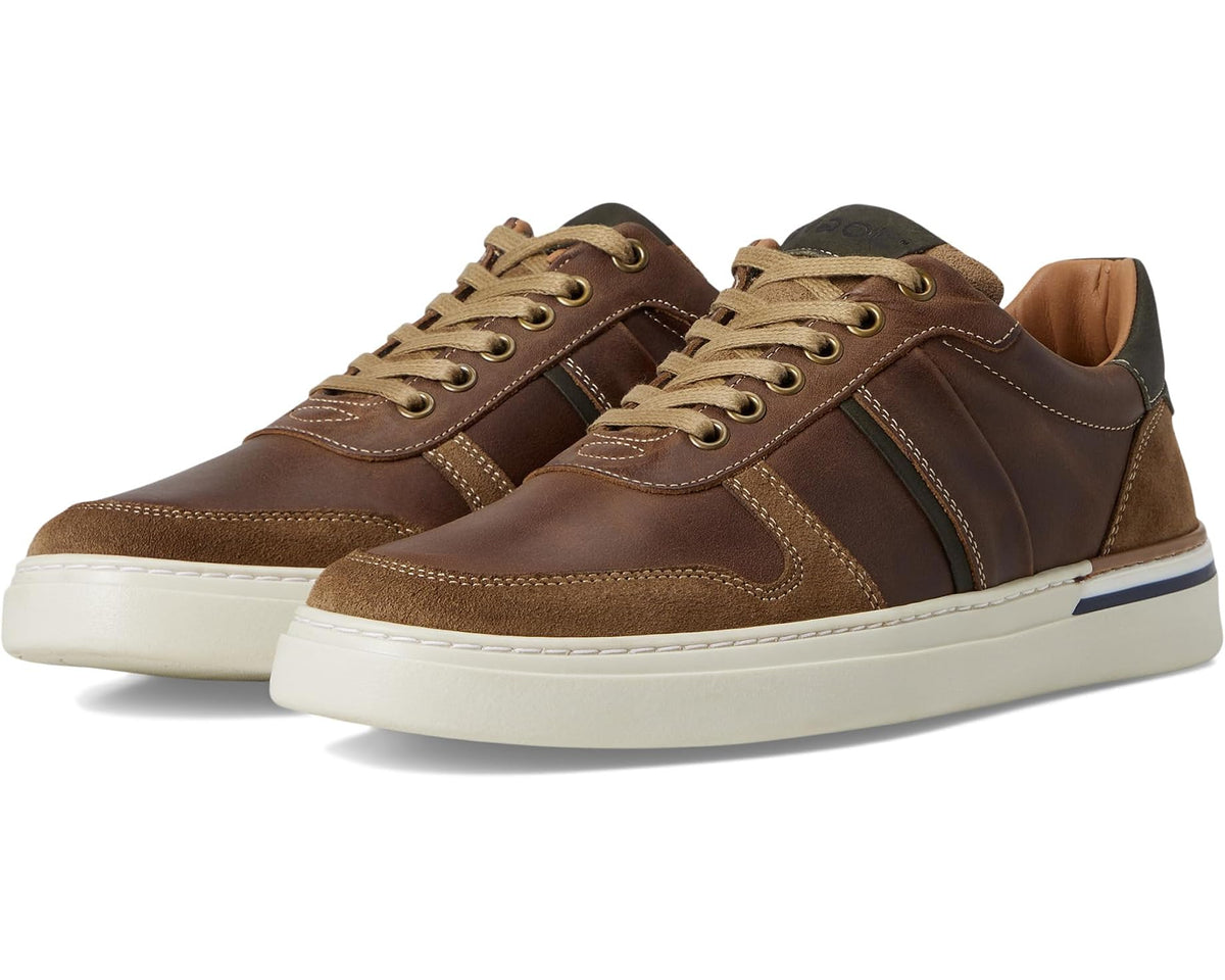 Men's Naot low-top sneakers in brown, tan and dark green with lace-up front