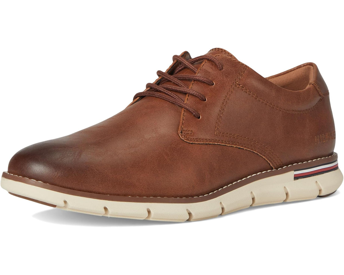 Men's Tommy Hilfiger cognac leather lace-up oxford sneaker, front 3/4 view