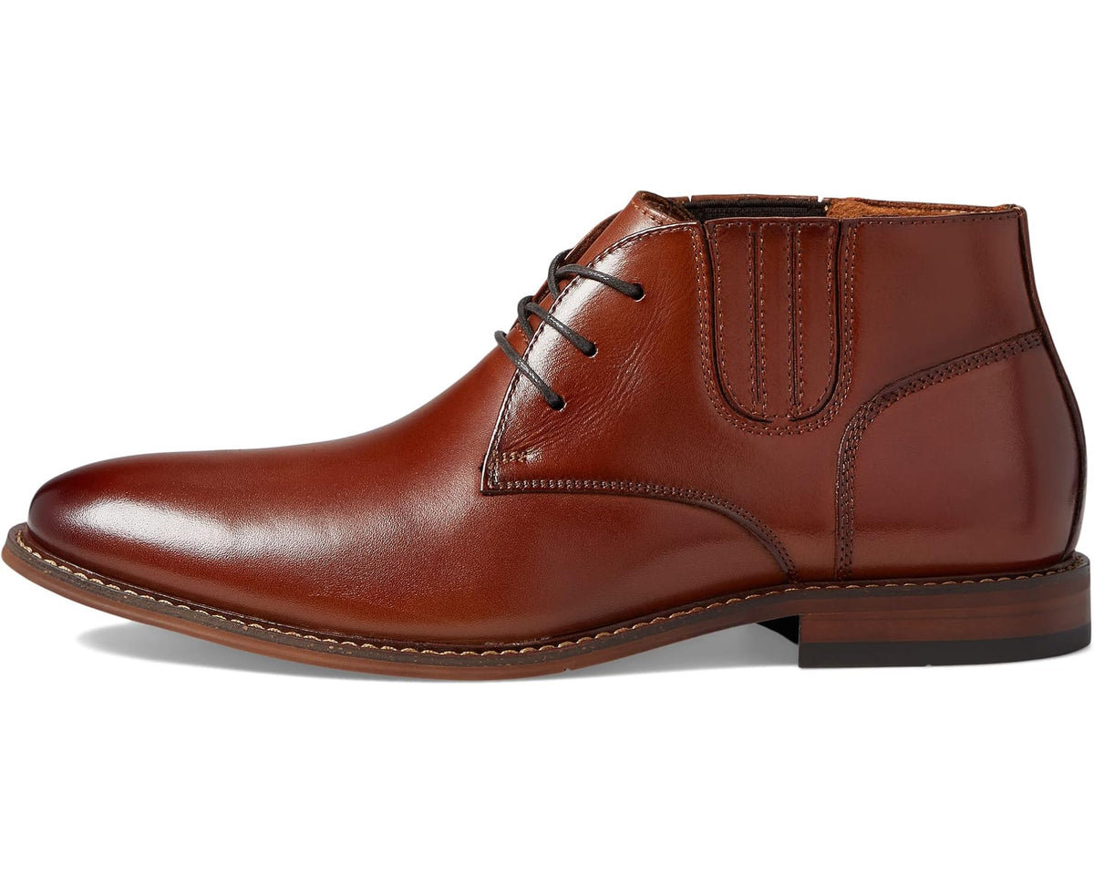 Men's cognac plain-toe demi boot, lace-up with padded collar