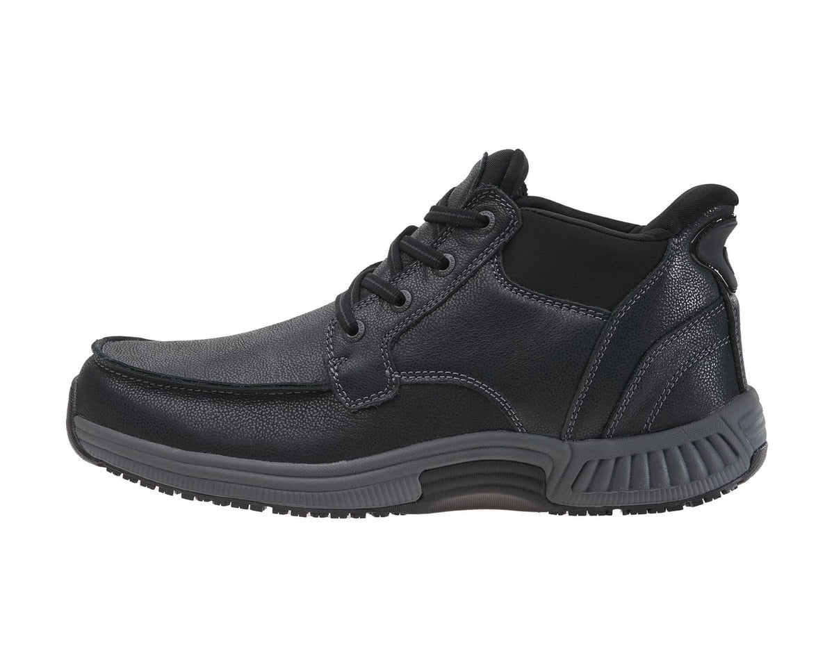 Men's black lace-up high-top casual shoe with textured upper and rubber sole