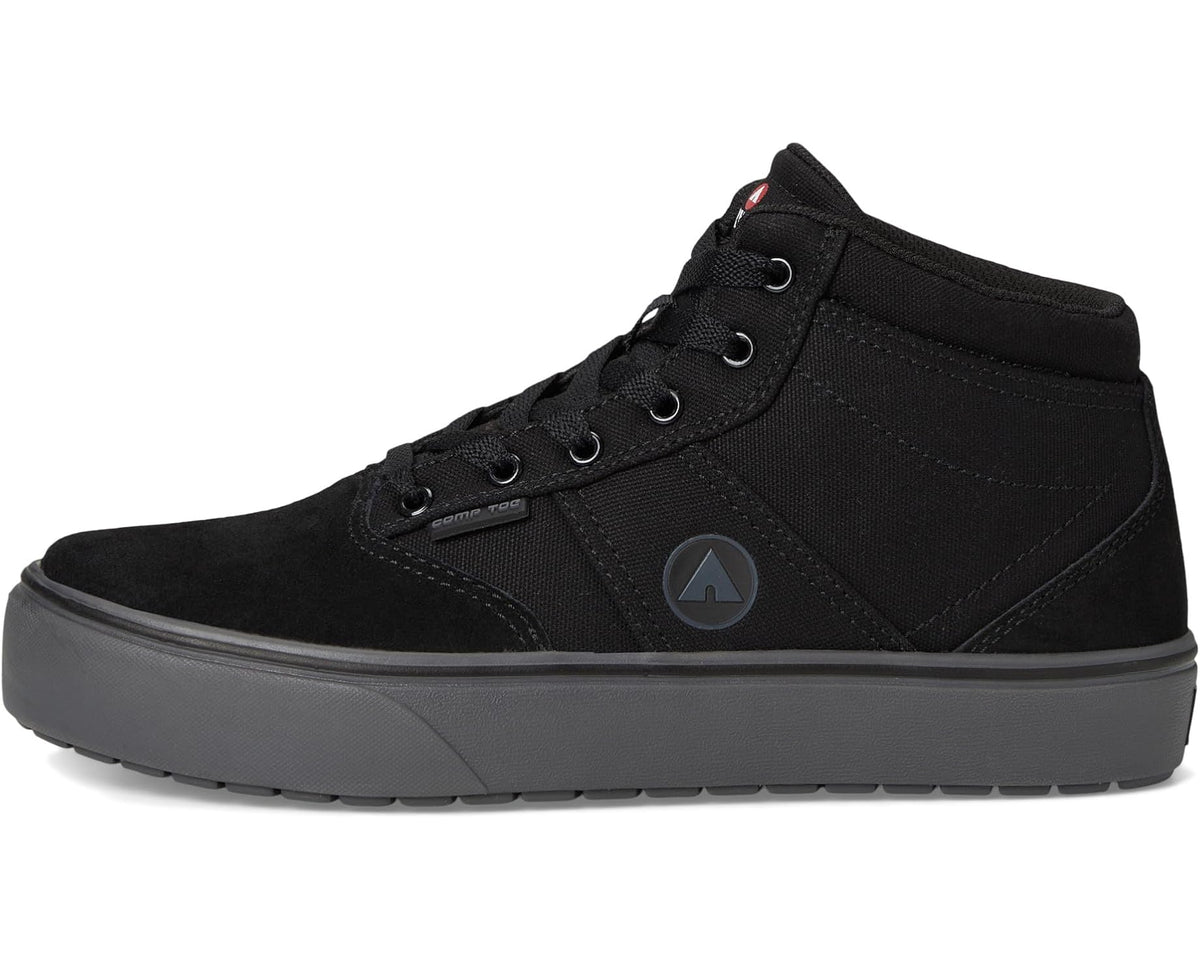 Black lace-up mid work boot with pull tab and Airwalk side logo