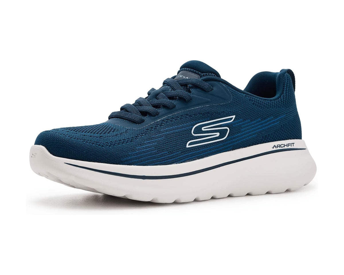 Navy mesh lace-up walking sneaker with white midsole and S logo