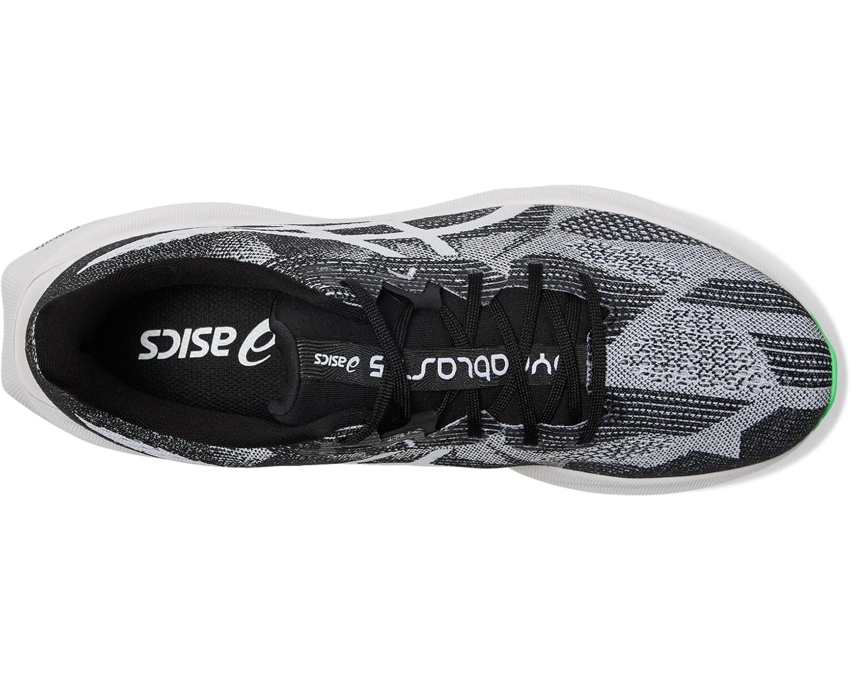 Men's ASICS Dynablast 5 inside view, black lining and lace-up tongue