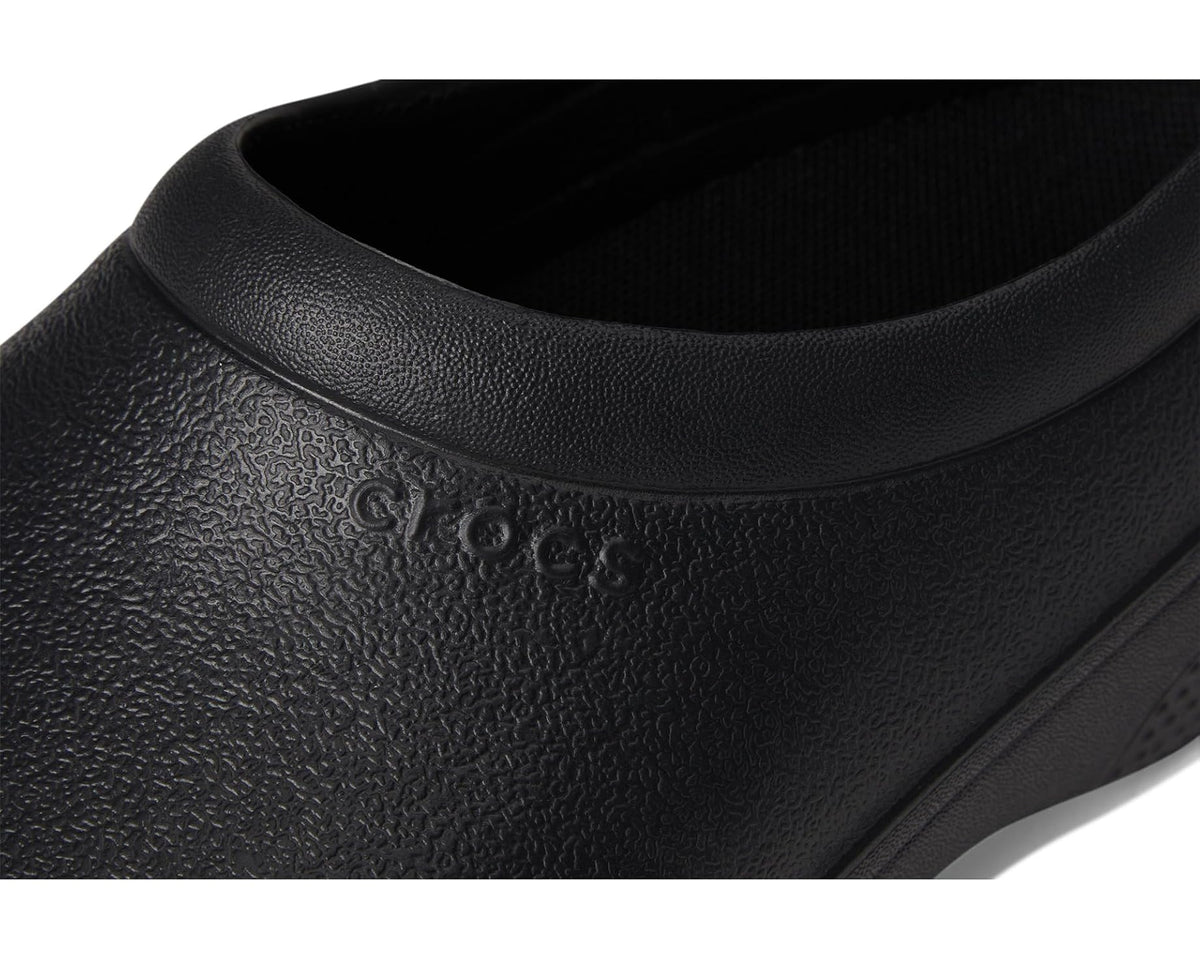 Black Crocs slip-on clog upper with embossed Crocs logo detail