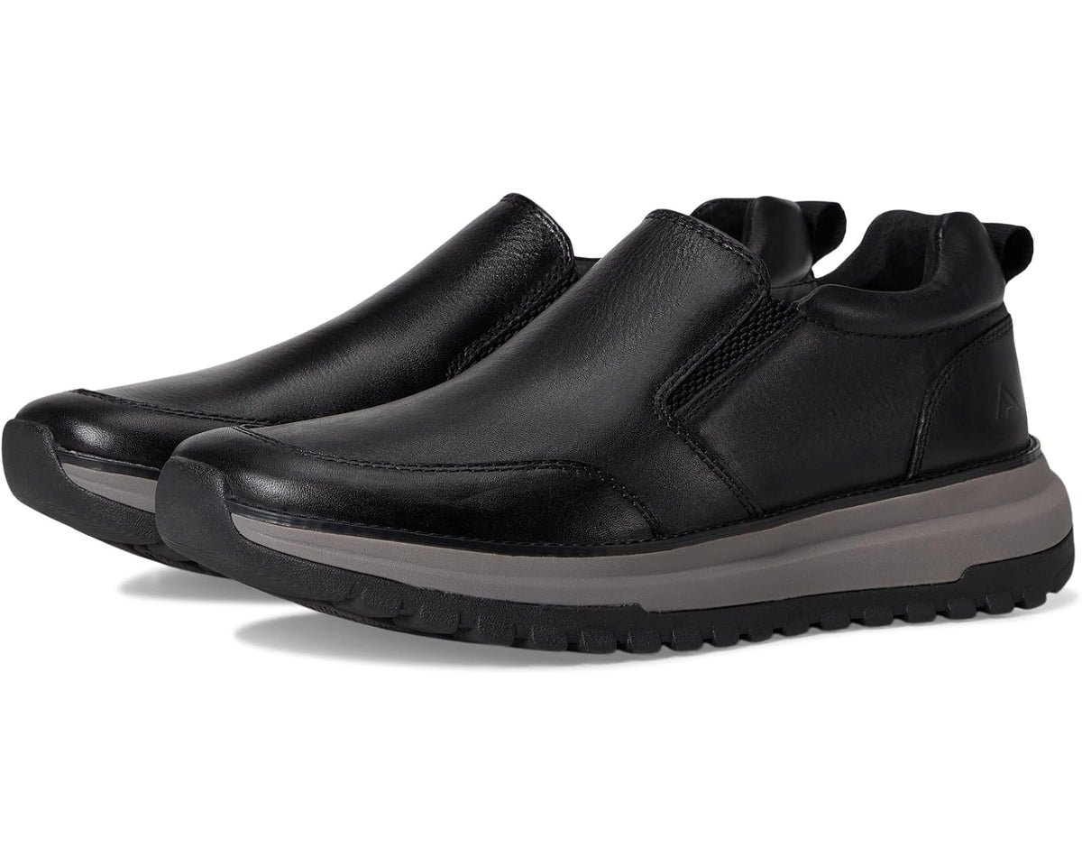 Men's black slip-on casual boots, padded collar, chunky rubber outsole