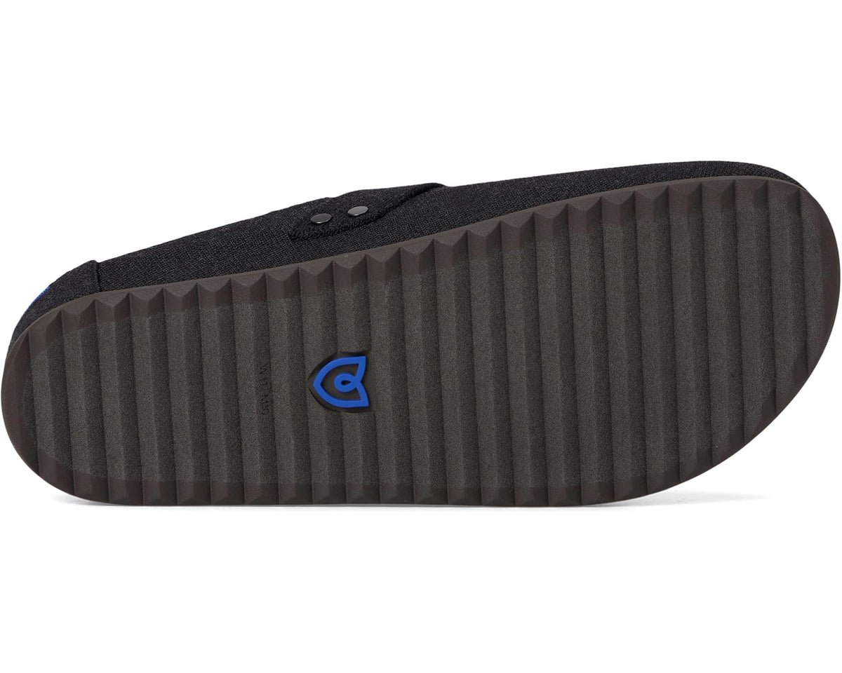 Men's black clog shoe outsole with ridged tread texture