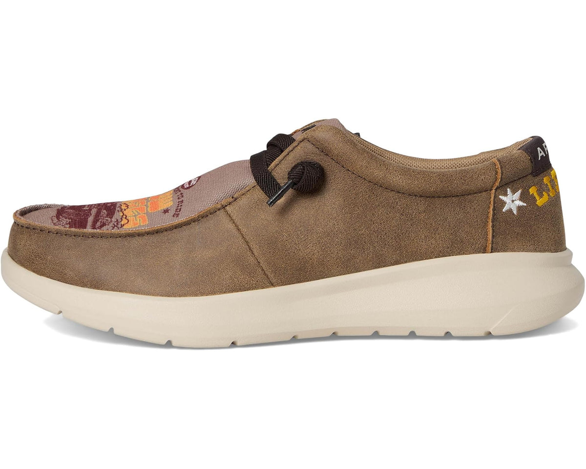 Men's brown suede Ariat Hilo Sendero low sneakers with lace-up and side graphic