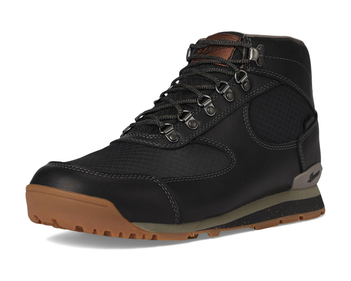 Midnight leather hiking boot with lace-up closure and rubber toe cap