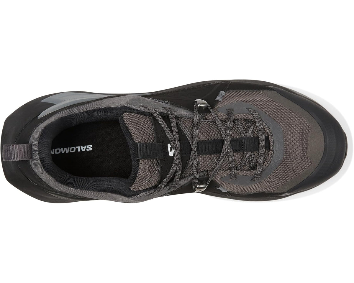 Men's Salomon GORE-TEX® trail shoes, side view of black/gray mesh upper and laces