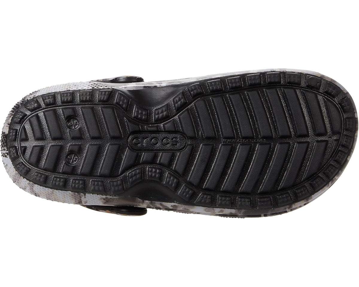 Crocs lined tie-dye clog outsole with textured tread on black sole