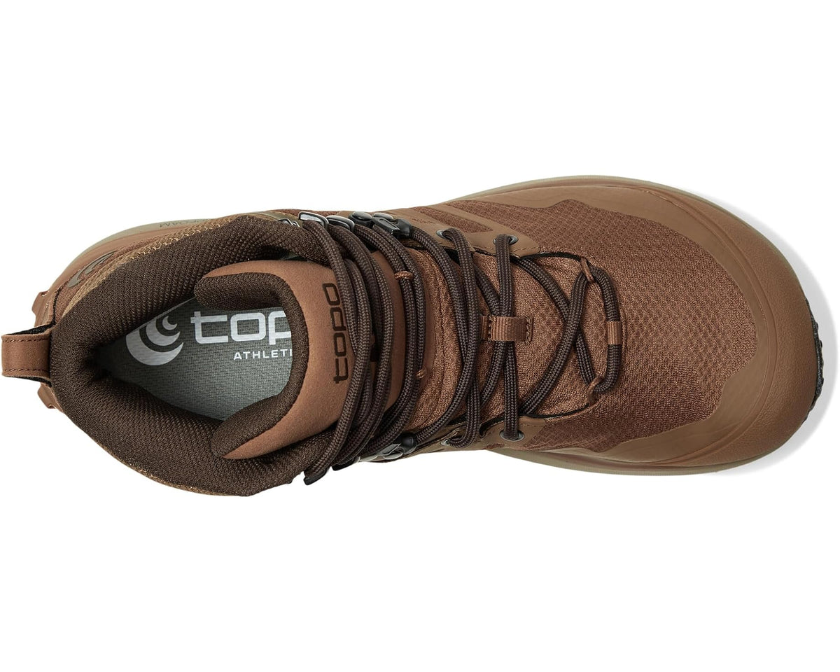 Cognac brown lace-up work boot with padded collar and dark rubber outsole tread