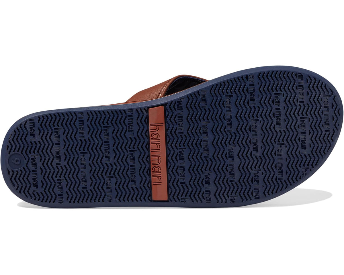 Men's cask brown flip-flop outsole with zigzag tread and hari mari logo