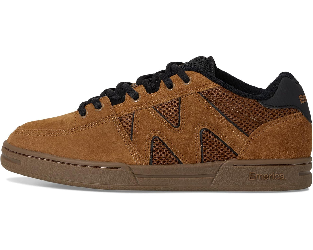 Low-top skate shoes in brown suede with black collar and lace-up front