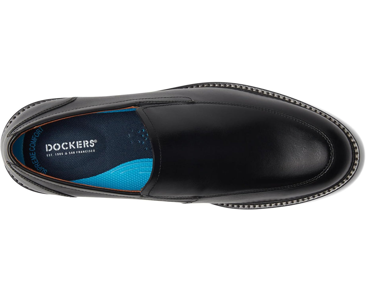 Black leather loafer with padded insole and contrast welt stitching