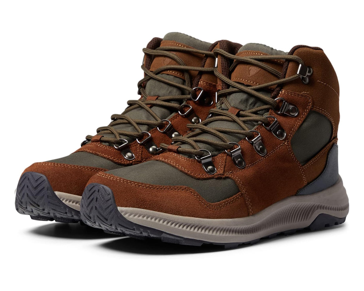 Men's Deer Stags Peak high-top boots with chestnut and dark green panels, lace-up