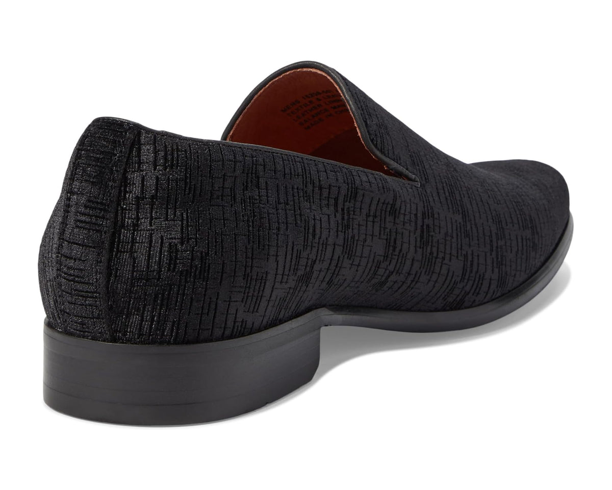 Black velvet slip-on loafer heel view with cushioned lining