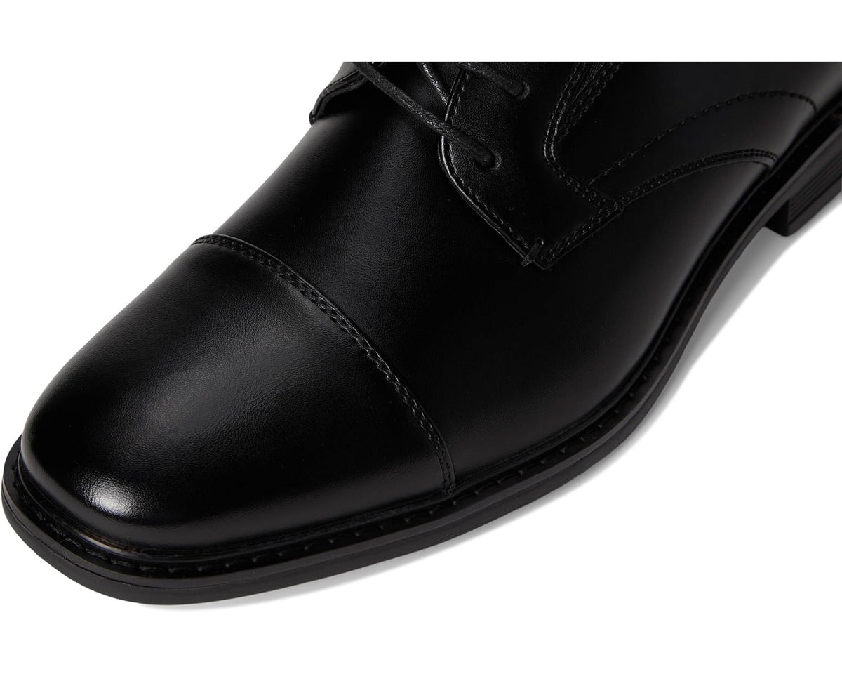 Men's black leather oxford toe with lace-up opening and stitched edge detail