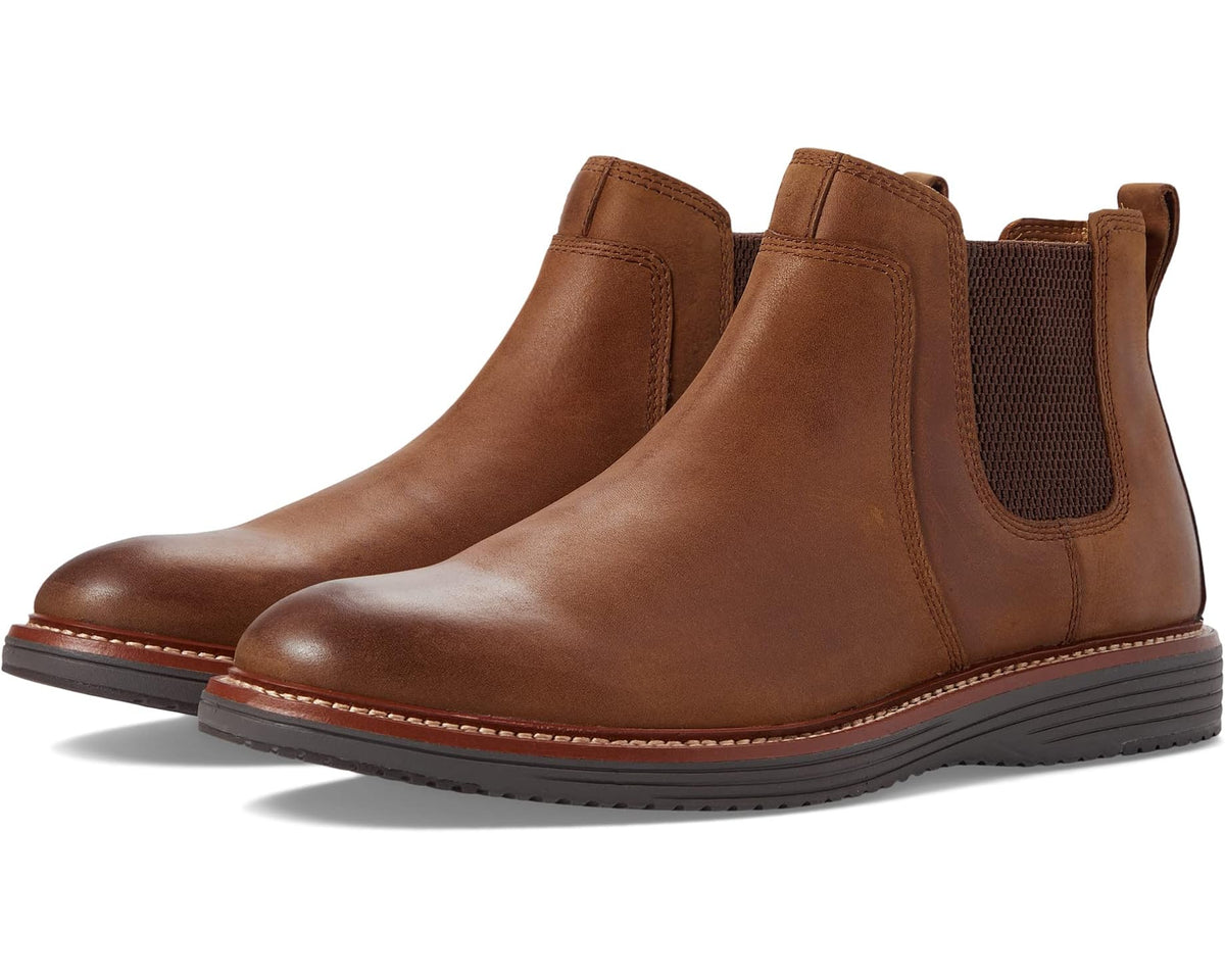 Johnston & Murphy Upton Chelsea boot, brown oiled leather with elastic side panels
