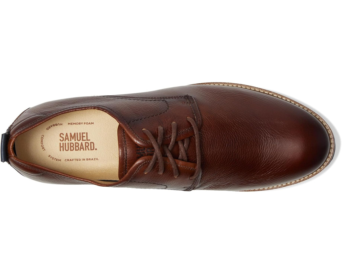 Brown leather lace-up oxford with Samuel Hubbard insole and rounded toe opening