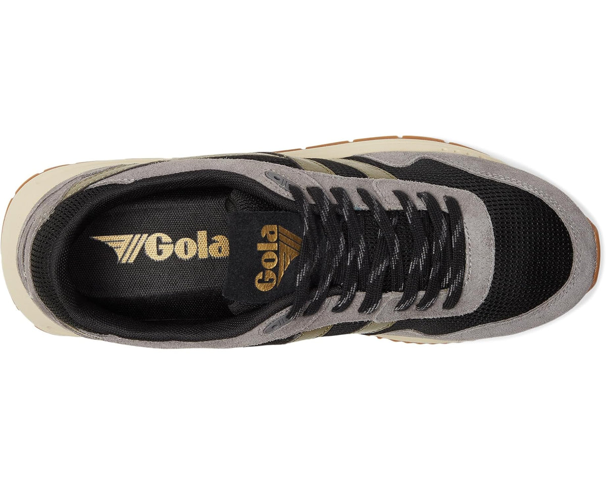 Gola Delta low-top sneakers with black laces, black mesh, and gray suede
