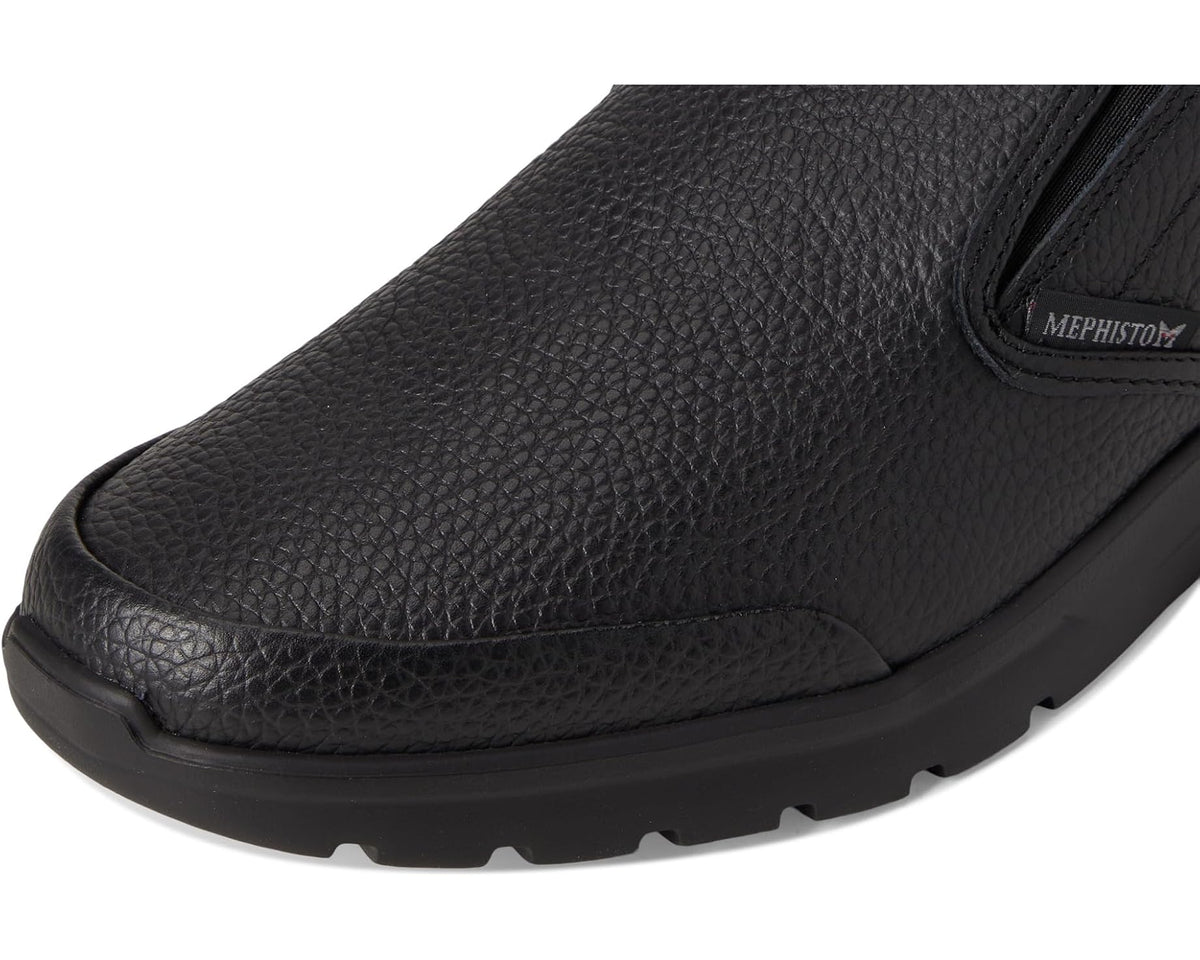 Men's black leather slip-on upper with side opening and stitched details