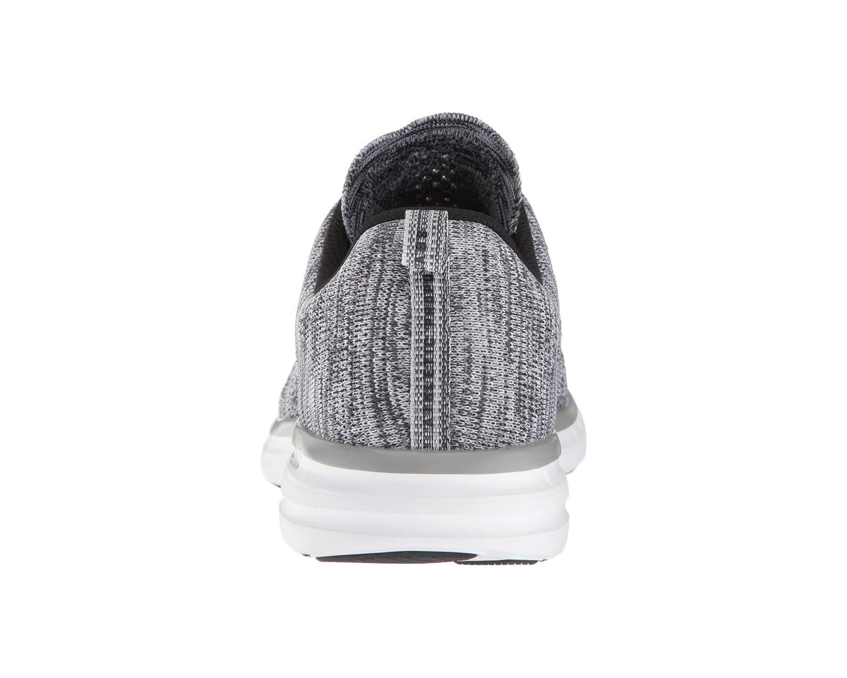 APL Techloom Pro heather grey knit sneaker heel view with padded collar and white sole
