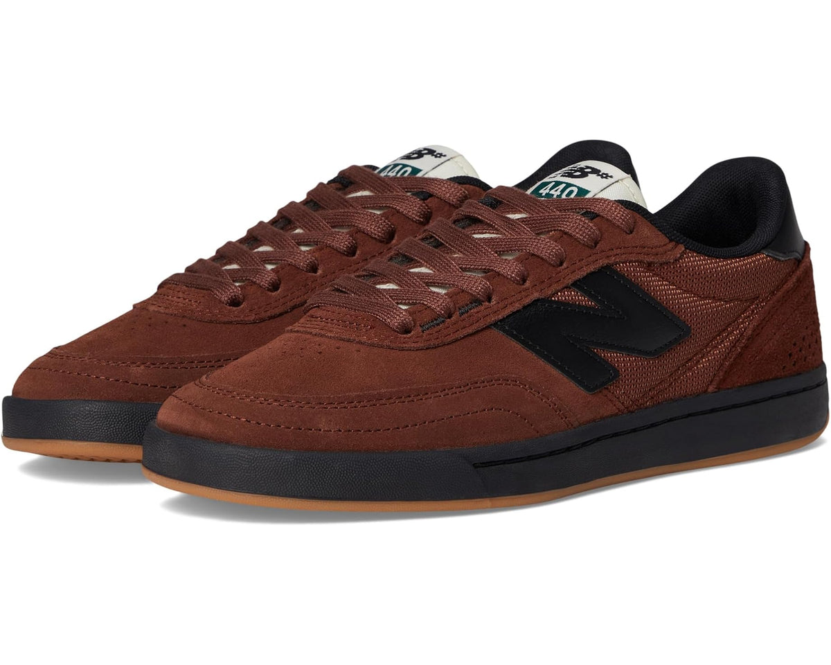 Men's New Balance 440 V2 skate shoes, brown suede with black overlays and laces