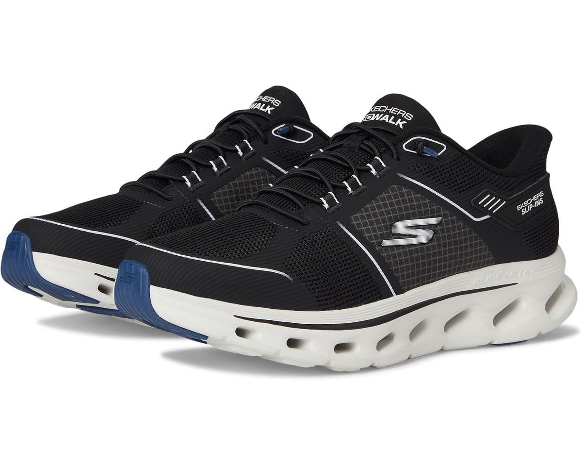 Black and white performance slip-in sneakers with lace-up upper and cushioned sole