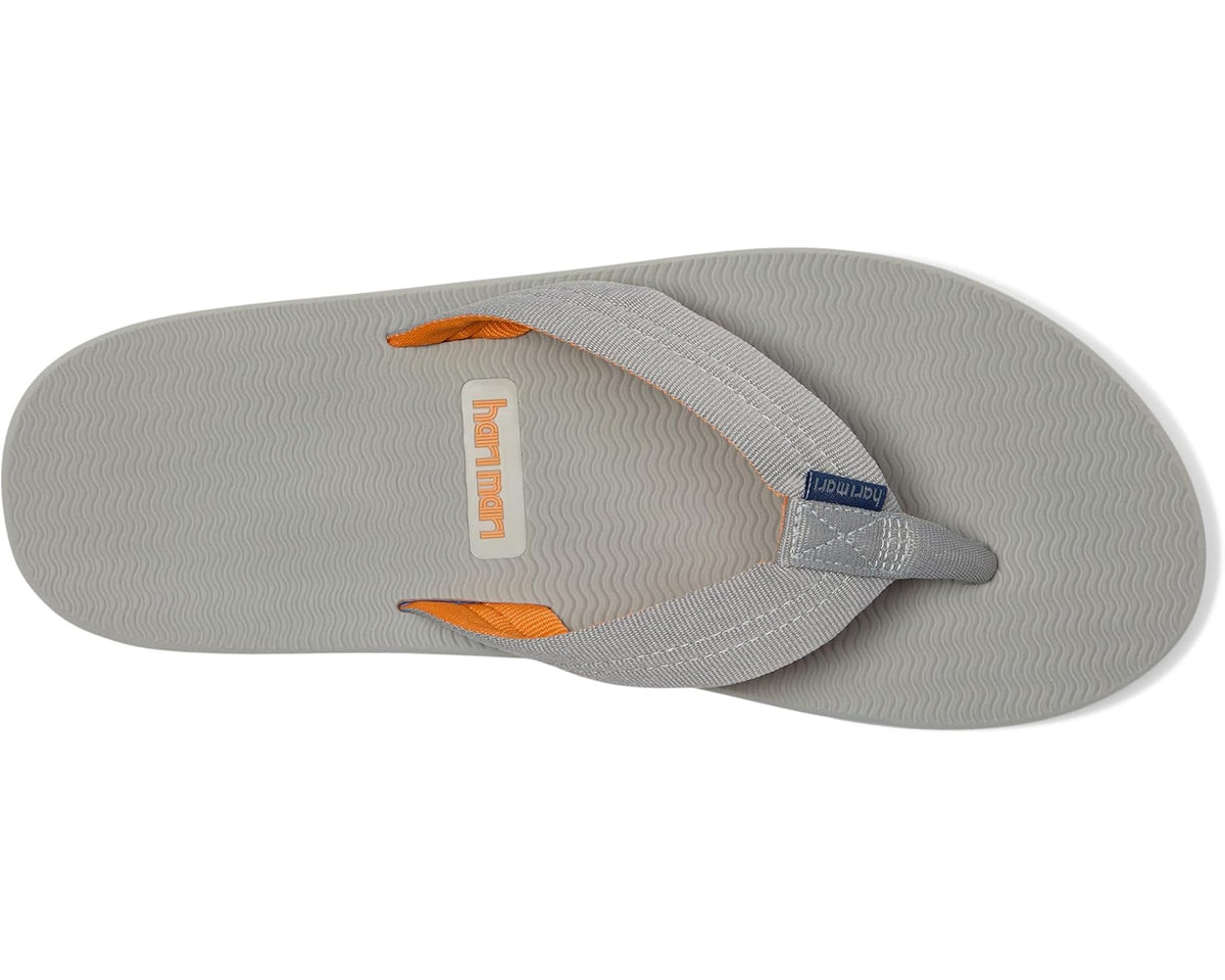 Men's hari mari flip-flops, light gray textured footbed with orange logo detail