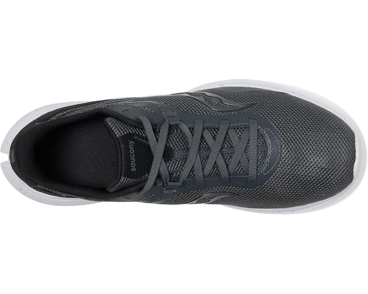 Men's dark gray interior view of lace-up running shoe with cushioned collar