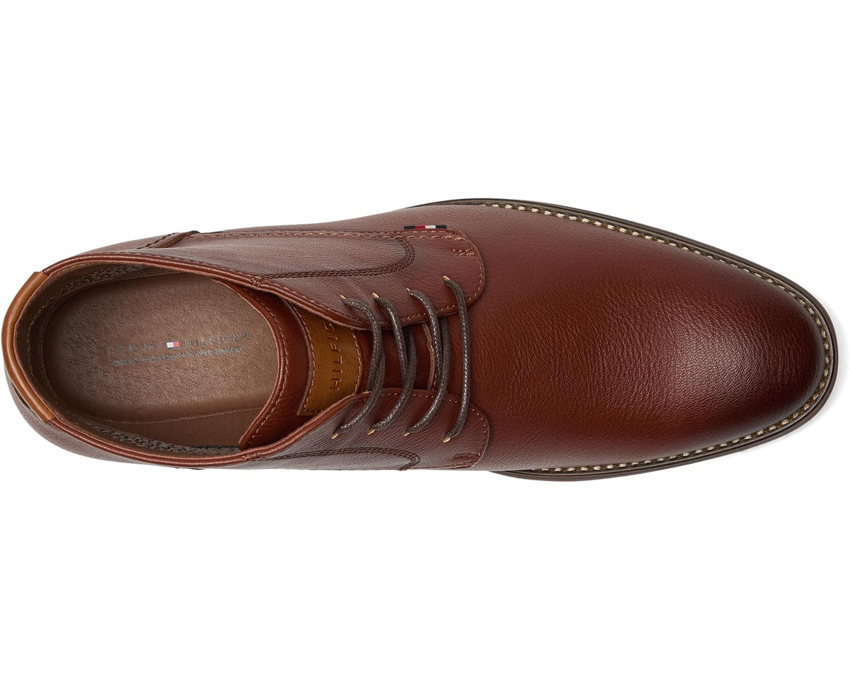 Men's Tommy Hilfiger Bage cognac leather ankle boot with lace-up front and round toe