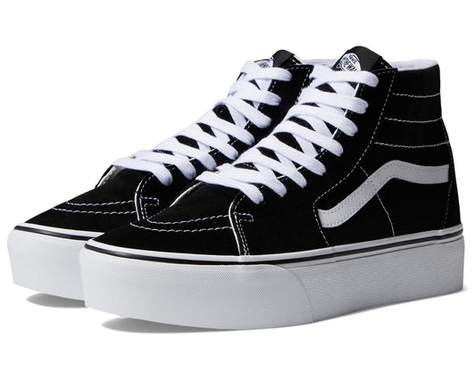 Vans high-top sneakers, black canvas with white laces and side stripe