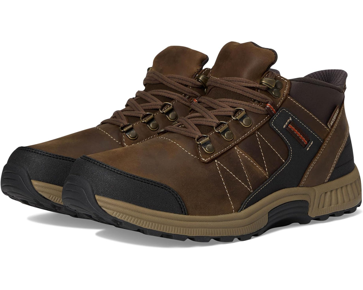 Brown lace-up ankle boot with padded collar and contrast stitching