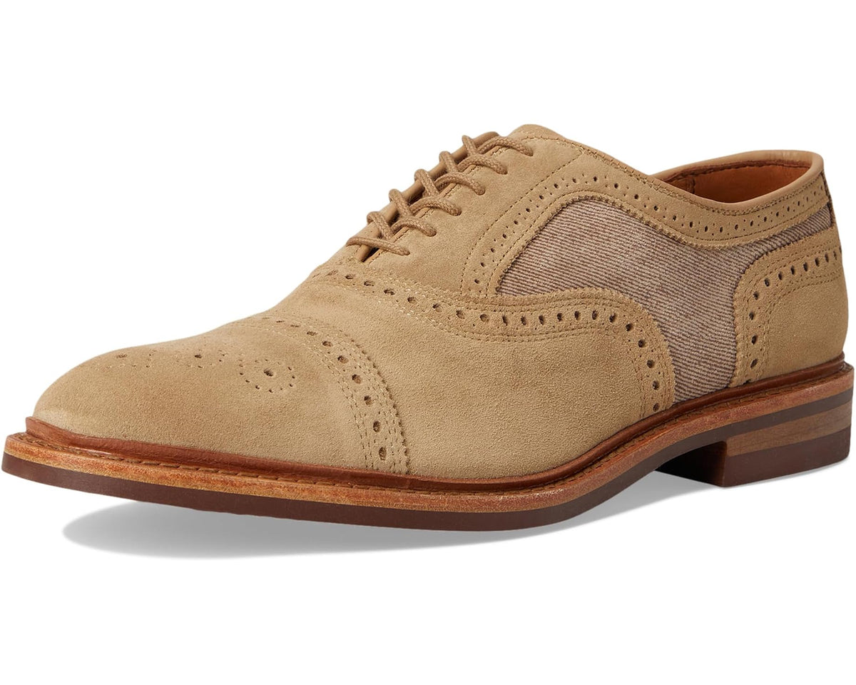 Men's suede oxford shoes in bone suede mix, lace-up front with perforated overlays