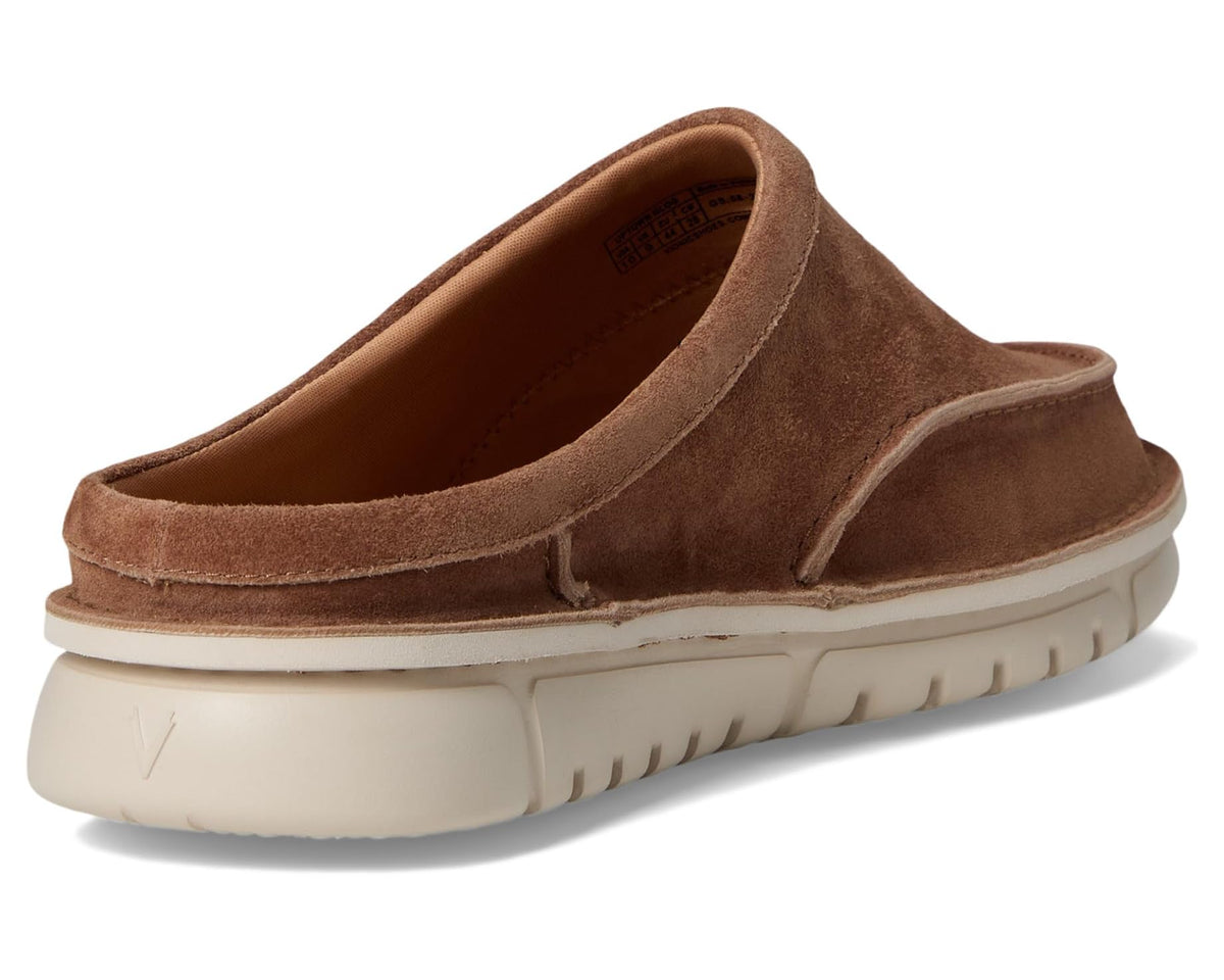 Hazelnut brown suede slip-on mules with padded collar and white midsole
