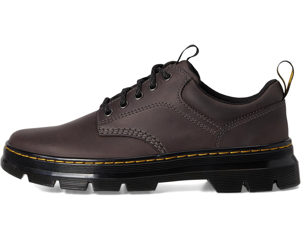 Unisex leather lace-up shoes, gunmetal with black laces and yellow welt stitching