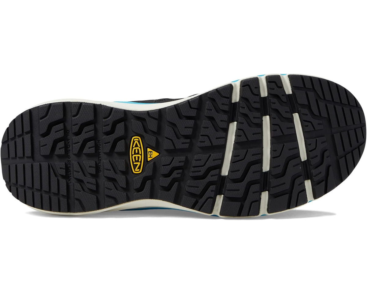 KEEN utility sneaker outsole with black tread and blue midsole edge