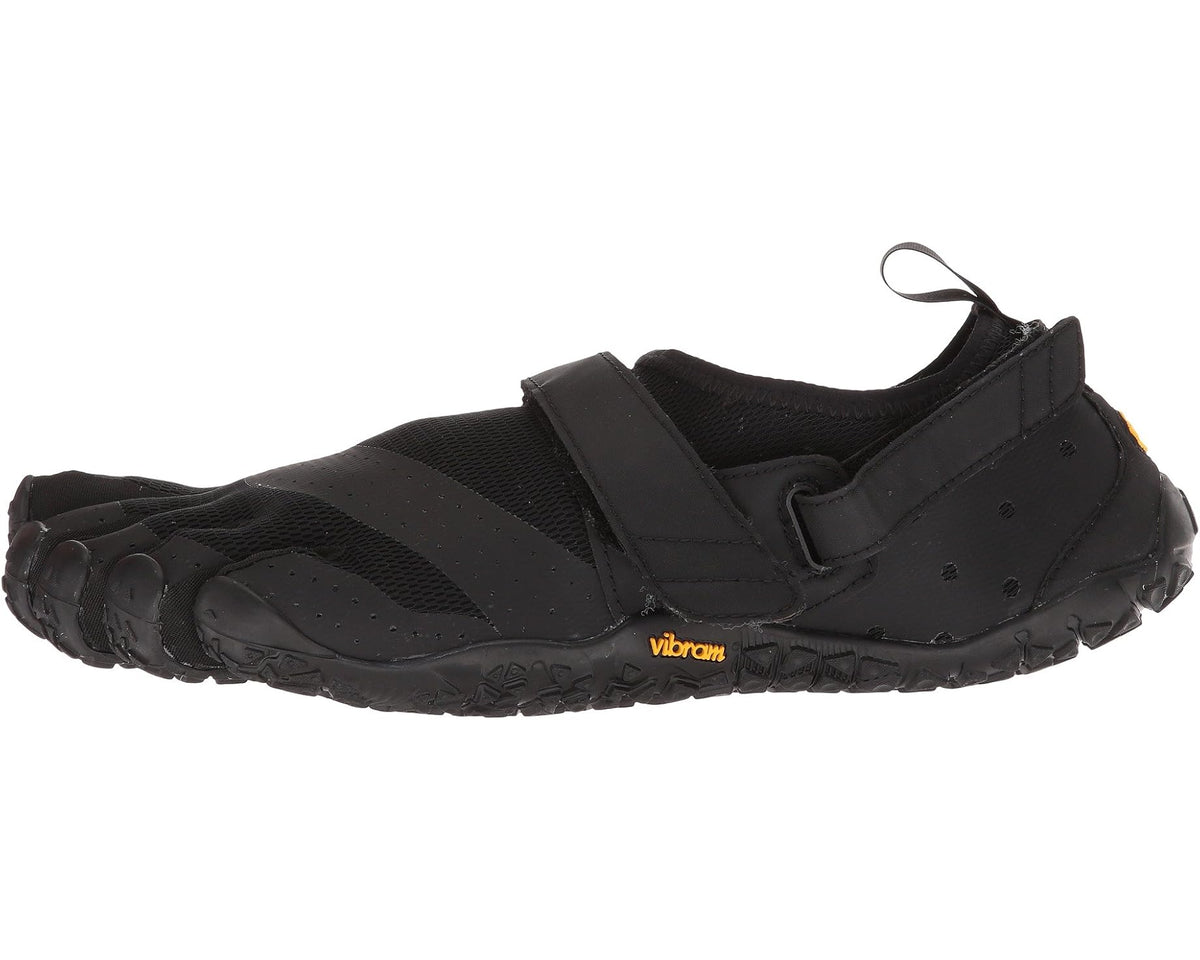 Men's Vibram FiveFingers V-Aqua black water shoe side view with hook-loop strap