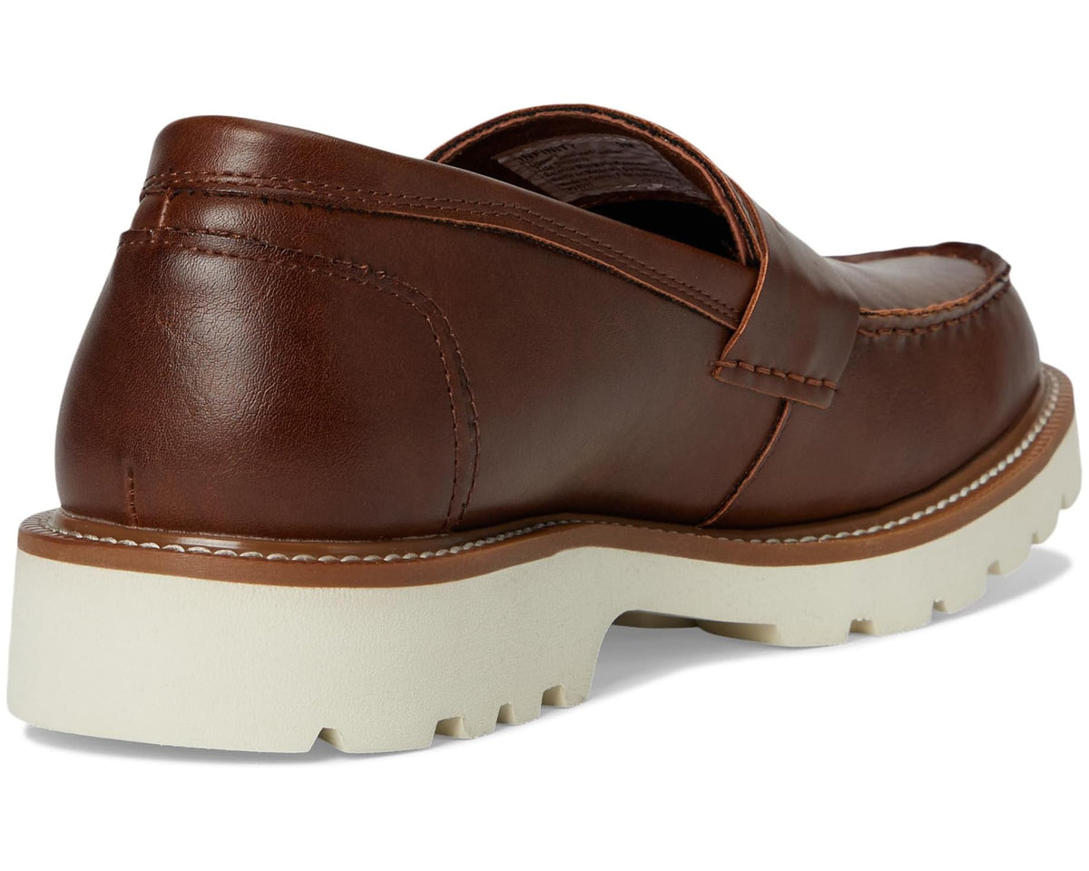 Brown leather loafer with heel panel and stitched sidewall detail